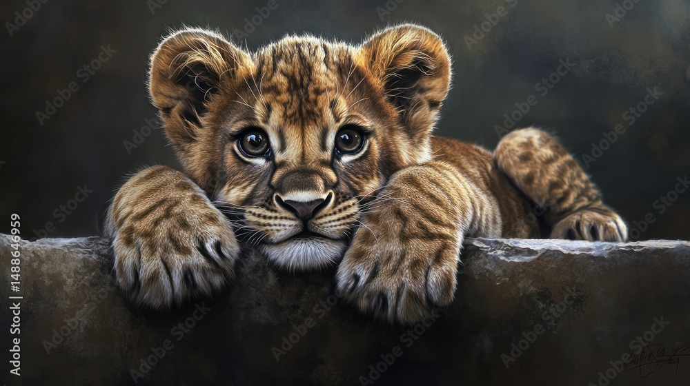 Fototapeta premium Lion Cub Portrait, Resting