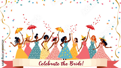 Bridal Shower Celebration with Bridesmaids – Elegant Wedding Party Illustration

