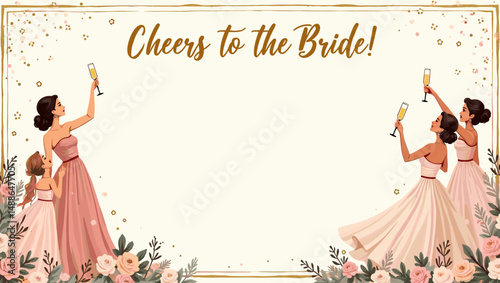 Bridal Shower Celebration with Bridesmaids – Elegant Wedding Party Illustration

