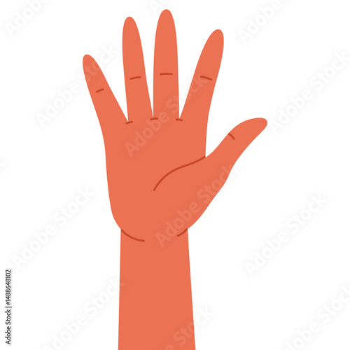 Human hand showing number five with all fingers extended. Open palm gesture. Math and education. Sign language or counting concept. Vector illustration in cartoon style. Isolated on white