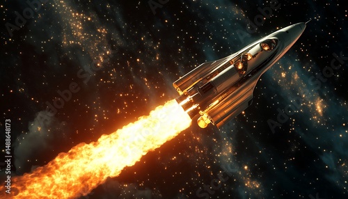 Fototapeta Naklejka Na Ścianę i Meble -  Rocket ship in space. Mixed media. Mixed media. Mixed media