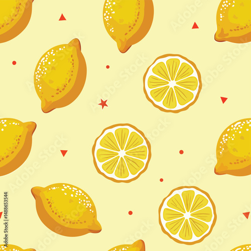 Lemon-Themed Illustration with Whole Lemons and Slices on Yellow Background