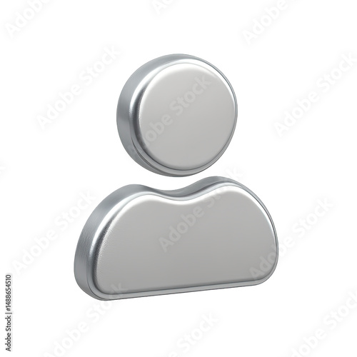 Silver 3D Person Icon on Grey Background