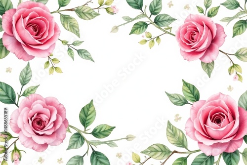 Delicate watercolor roses & leaves, repeating pattern, design, leaves