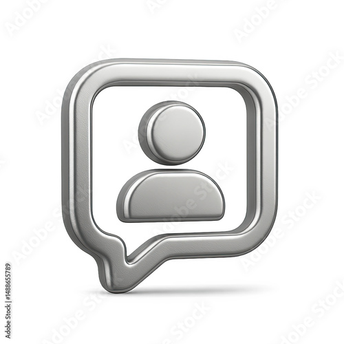 Silver Metal 3D Chat Icon on Grey Background