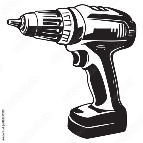 Drill silhouette vector illustration, Cordless Drill Outline Vector Illustration