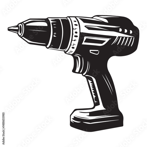 Drill silhouette vector illustration, Cordless Drill Outline Vector Illustration