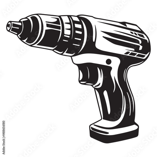 Drill silhouette vector illustration, Cordless Drill Outline Vector Illustration