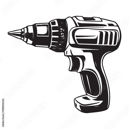 Drill silhouette vector illustration, Cordless Drill Outline Vector Illustration