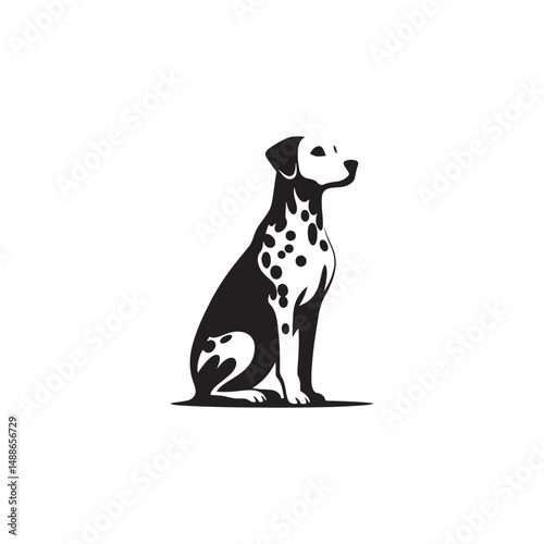 Striking Dalmatian Dog Silhouette Vector Art for Pet Lovers, Digital Clipart, Black and White Spotted Breed Illustration, Printable Dog Graphic for Crafts and Decor.
