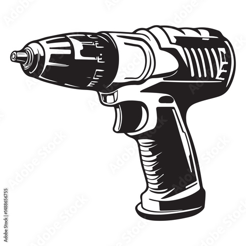 Drill silhouette vector illustration, Cordless Drill Outline Vector Illustration