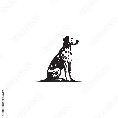 Striking Dalmatian Dog Silhouette Vector Art for Pet Lovers, Digital Clipart, Black and White Spotted Breed Illustration, Printable Dog Graphic for Crafts and Decor.
