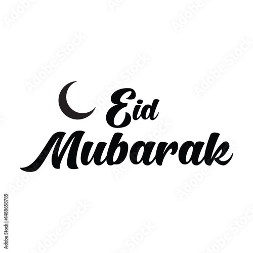 Islamic holiday greeting typography Eid Mubarak , crescent moon