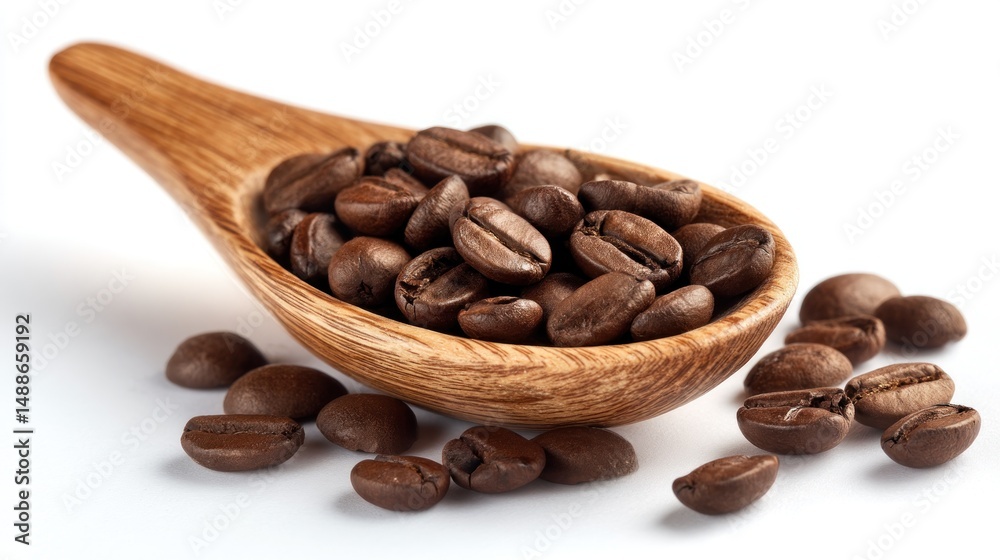 Fototapeta premium Roasted coffee beans in a wooden spoon (6)