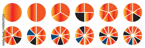 Pie chart set. Colorful diagram collection with 2,3,4,5,6 sections or steps. Segmented circle icons for infographic, data analysis, web design, presentation. Vector illustration. eps 10