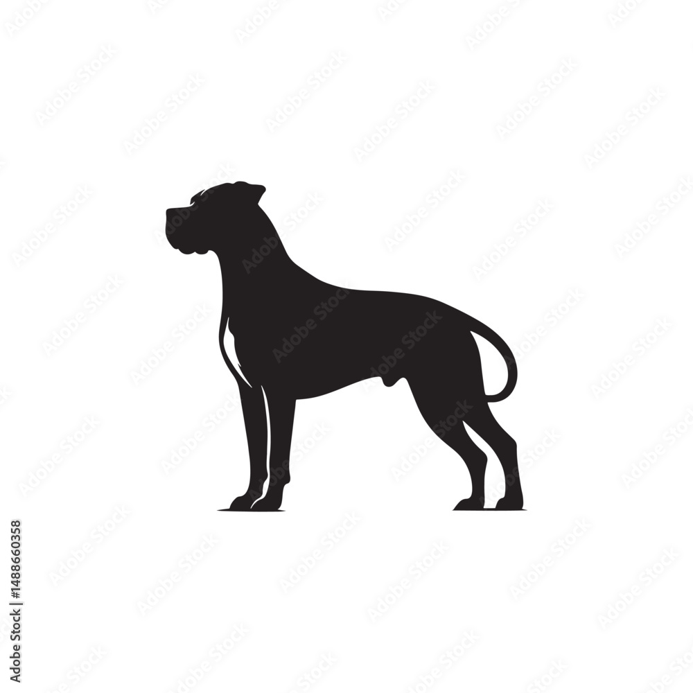 Fototapeta premium Bold Dogo Argentino Dog Silhouette Vector Art for Print, Tattoo, Sticker, Logo, and Graphic Design – Powerful Canine Outline for Pet Lovers and Creatives 