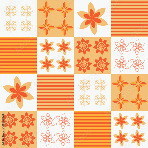 Summer Floral tile ornament seamless pattern vector cute traditional geometric print for wallpaper, textile design , repeat background .