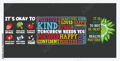 Mental health illustration set. Character with mental disorder fight against stress, depression, emotional burnout and other psychological problems, T Shirt Design Bundle