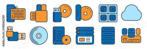 Vector icon set of various data storage symbols – Great for IT services, cloud data tools, or digital archives
