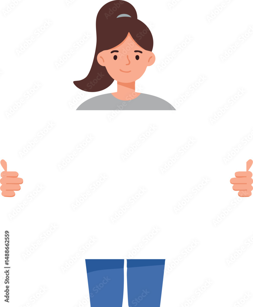 Woman holding blank sign board with thumbs up gesture vector illustration Woman holding blank sign board with thumbs up gesture vector illustration