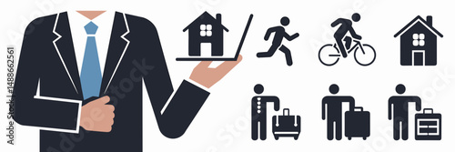 Vector icon sheet of real estate agent and lifestyle symbols – Ideal for property services, career infographics, or real estate marketing.