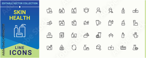Skin Health icon set. It contains symbols to spa, skin, facial, wrinkle, body, cosmetic and more. Skin Care icon set. Minimalist editable vector stroke. Pixel perfect. Editable vector.