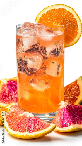 Refreshing citrus drink with ice and vibrant orange slices