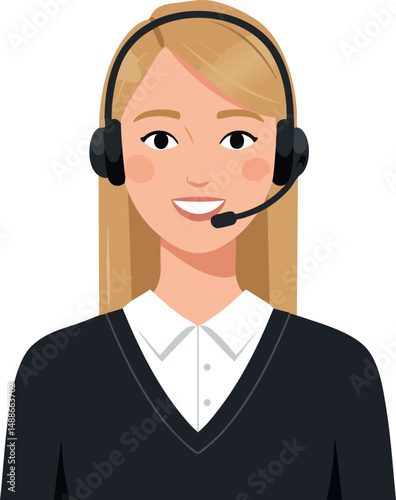 Female Customer Support Representative Wearing Headset Smiling Vector Illustration 