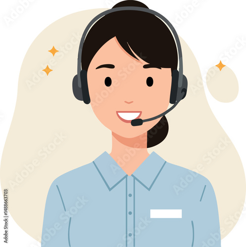 Customer Service Representative Female Support Agent Wearing Headset Vector Illustration 