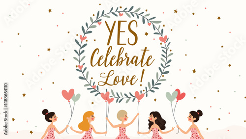 Bridal Shower Celebration with Bridesmaids – Elegant Wedding Party Illustration

