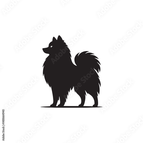 Elegant Finnish Spitz Dog Silhouette Vector Design Featuring the Distinct Foxlike Appearance, Pointed Ears, Curled Tail, and Proud Stance – Ideal for Prints, Logos, Stickers, and Pet Art.
