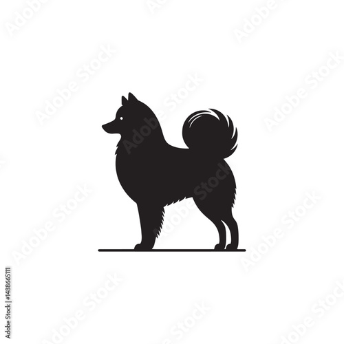 Elegant Finnish Spitz Dog Silhouette Vector Design Featuring the Distinct Foxlike Appearance, Pointed Ears, Curled Tail, and Proud Stance – Ideal for Prints, Logos, Stickers, and Pet Art.
