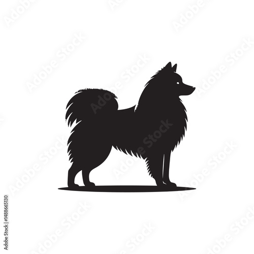 Elegant Finnish Spitz Dog Silhouette Vector Design Featuring the Distinct Foxlike Appearance, Pointed Ears, Curled Tail, and Proud Stance – Ideal for Prints, Logos, Stickers, and Pet Art.
