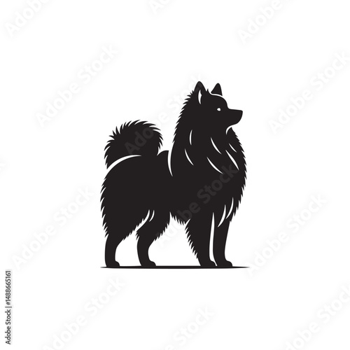 Elegant Finnish Spitz Dog Silhouette Vector Design Featuring the Distinct Foxlike Appearance, Pointed Ears, Curled Tail, and Proud Stance – Ideal for Prints, Logos, Stickers, and Pet Art.
