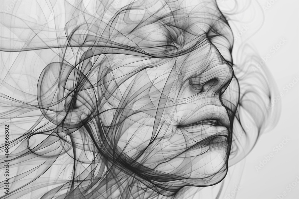 Fototapeta premium astarte.ai: Surreal Abstract Face Made of Dynamic Black Ink Lines