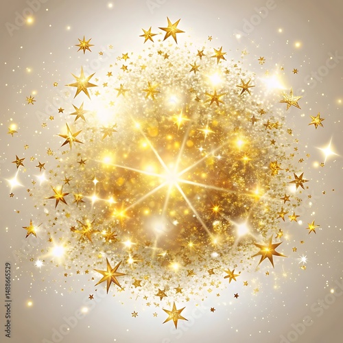 Gold glittering light particles, star dust magic sparks. Glow glitter light effect