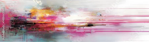 Obraz  z motywem Abstract painting with dynamic color streaks and brushstrokes.