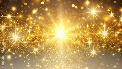 Gold glittering light particles, star dust magic sparks. Glow glitter light effect