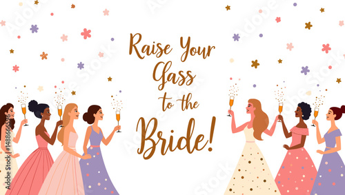 Bridal Shower Celebration with Bridesmaids – Elegant Wedding Party Illustration


