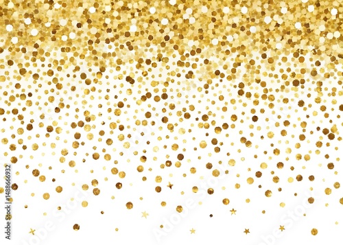 Horizontal gold glitter festive confetti Luxury confetti dots rain isolated on white background