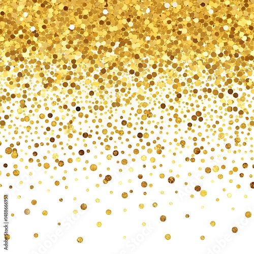Horizontal gold glitter festive confetti Luxury confetti dots rain isolated on white background