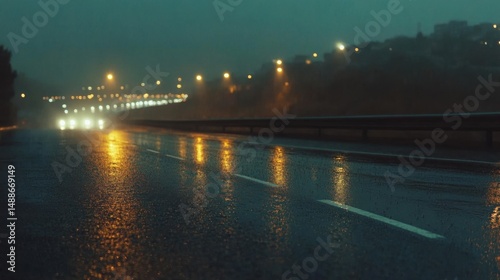 Wallpaper Mural A rainy nighttime road scene captured from a low camera angle
 Torontodigital.ca