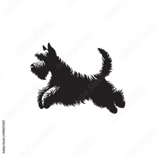 Glen of Imaal Terrier dog silhouette, sturdy and compact Irish breed vector, rugged terrier outline, loyal and brave canine profile, traditional hunting dog graphic, bold pet design.
