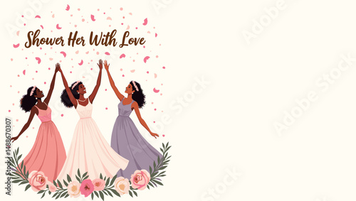 Bridal Shower Celebration with Bridesmaids – Elegant Wedding Party Illustration

