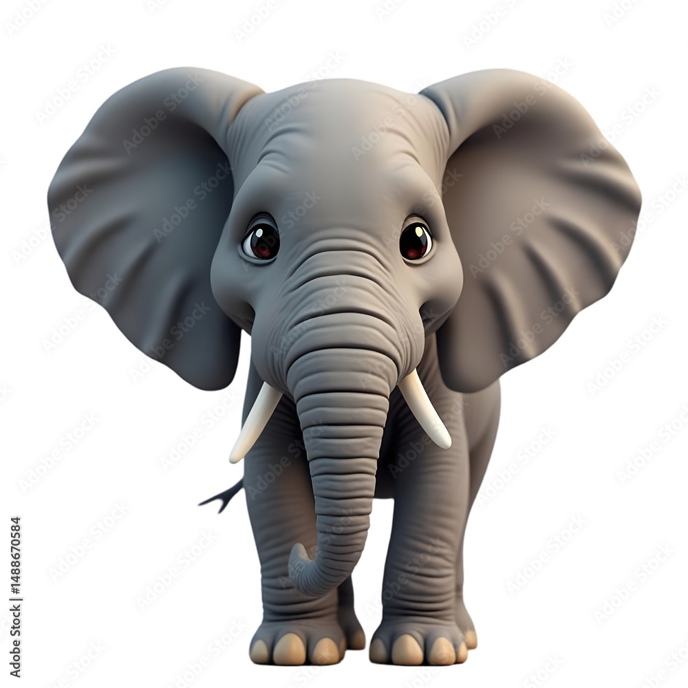 Fototapeta premium Adorable 3D Baby Elephant Cute Cartoon Animal isolated on transparent background