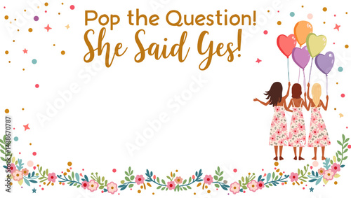 Bridal Shower Celebration with Bridesmaids – Elegant Wedding Party Illustration

