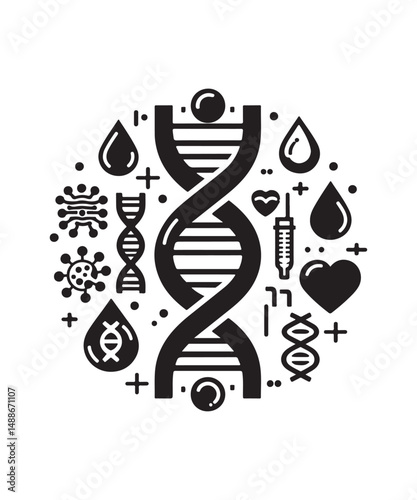 Dna Flat genetic icon vector flat black trendy style vector on white background.