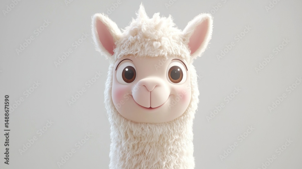 Fototapeta premium Cute cartoon llama face, close-up