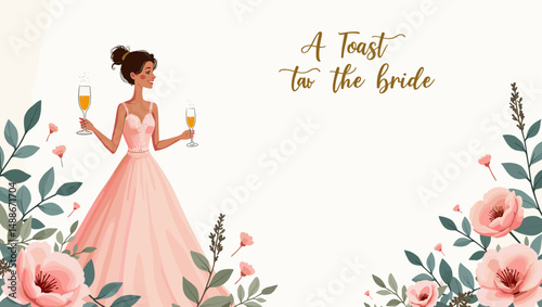 Bridal Shower Celebration with Bridesmaids – Elegant Wedding Party Illustration

