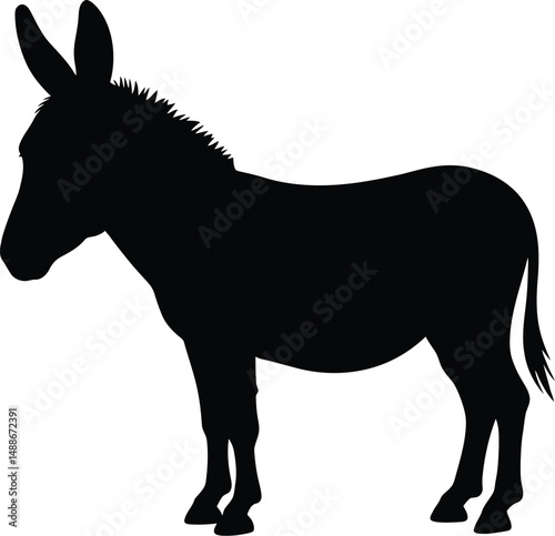 Donkey Silhouette Isolated on White Background

